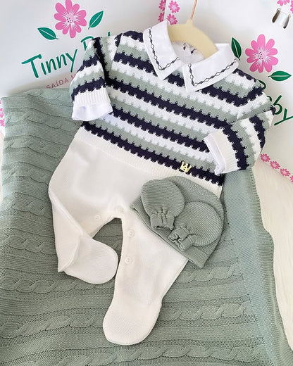 PROMOÇÃO Kit Saída Maternidade Com Pingente Dourado Personalizável Completa  - Veste Até 4 Meses (Menino)